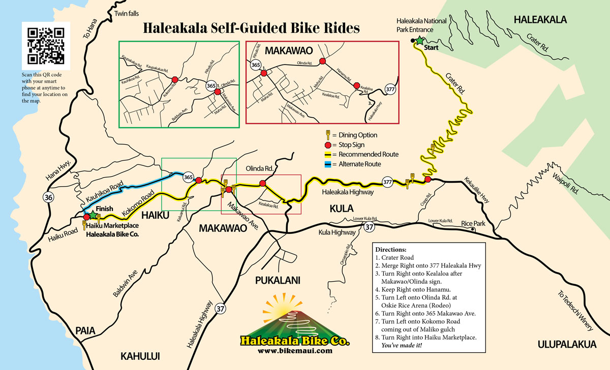 Maui Bike Route Map | Hakealaka Bike Company in Maui, Hawaii