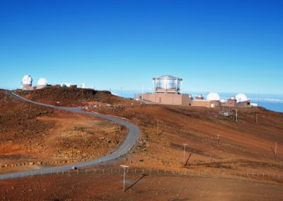 View of observatories from summit of Haleakala volcano