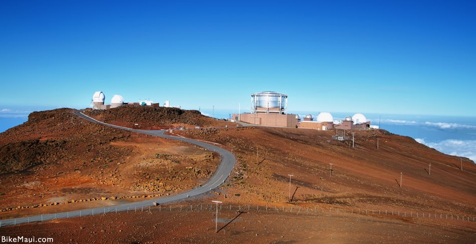 View of observatories from summit of Haleakala volcano